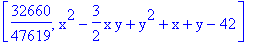 [32660/47619, x^2-3/2*x*y+y^2+x+y-42]